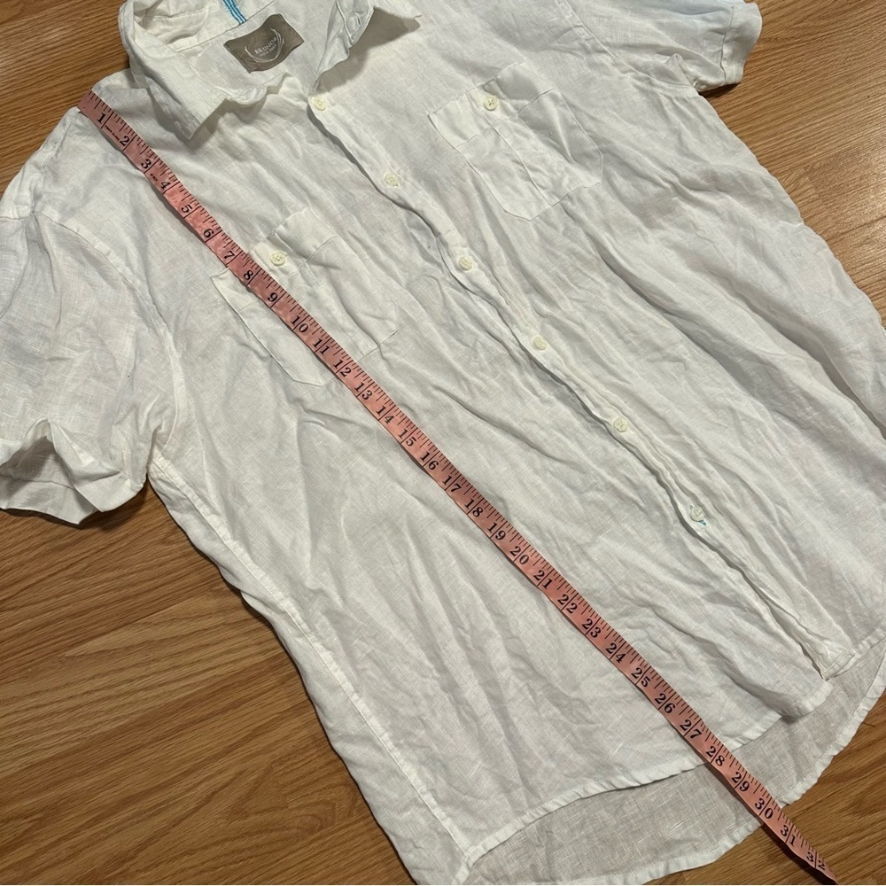 100% linen white short sleeve men’s button down front pockets size xl Bruno ny - Picture 5 of 6